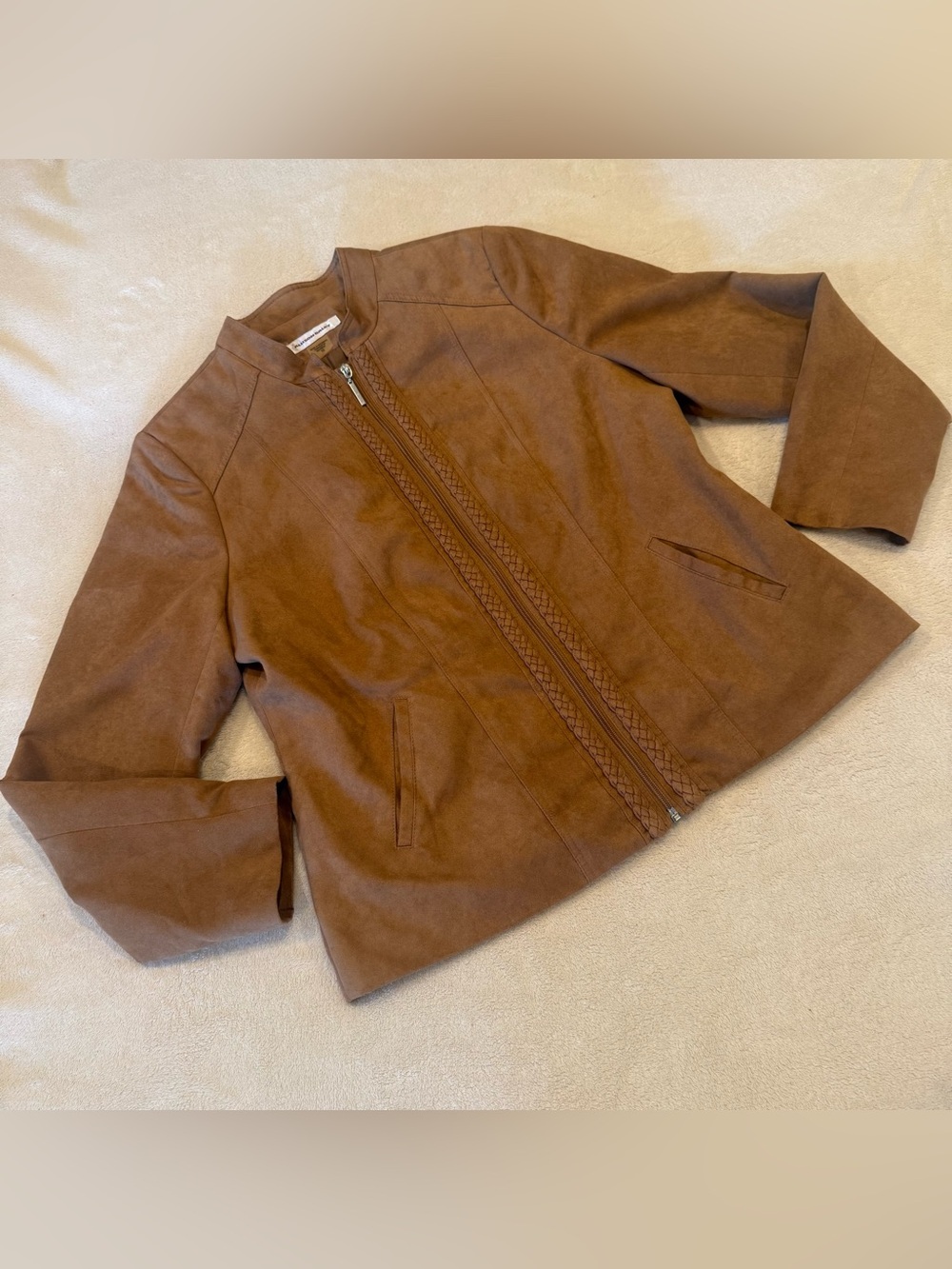 Allison Daley Warm Brown Faux Suede Zip Jacket
